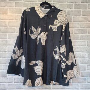 Touche Prive Black White Satin Patterned Shirt Blouse Top EU 44 US 14-16 NWT